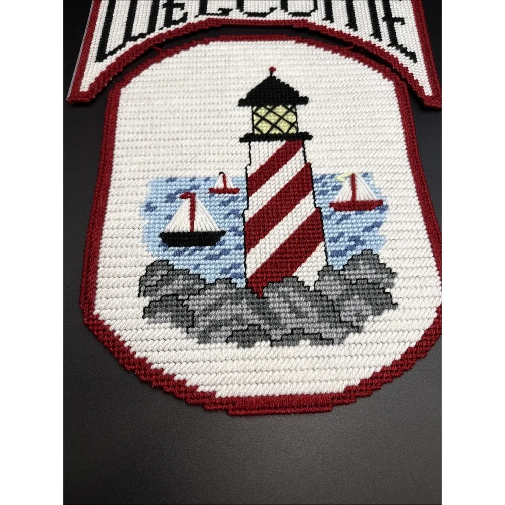 Lighthouse Welcome Wall Hanging plastic canvas COMPLETE 13 x 17